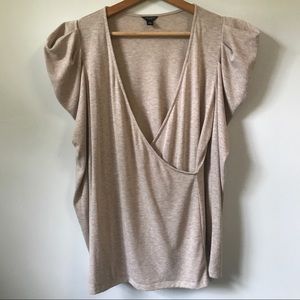 Ann Taylor Puff Pleat Sleeve Cream Wrap Top, M